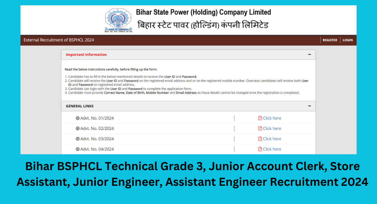 Bihar BSPHCL Technical Grade 3, Junior Account Clerk, Store Assistant, Junior Engineer, Assistant Engineer Recruitment 2024