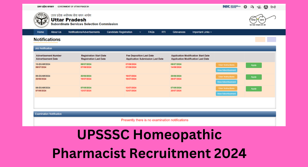 UPSSSC Homeopathic Pharmacist Recruitment 2024