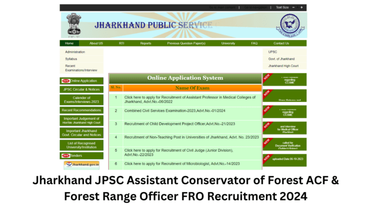 Jharkhand JPSC Assistant Conservator of Forest ACF & Forest Range Officer FRO Recruitment 2024