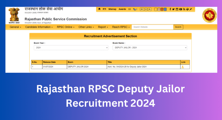 Rajasthan RPSC Deputy Jailor Recruitment 2024