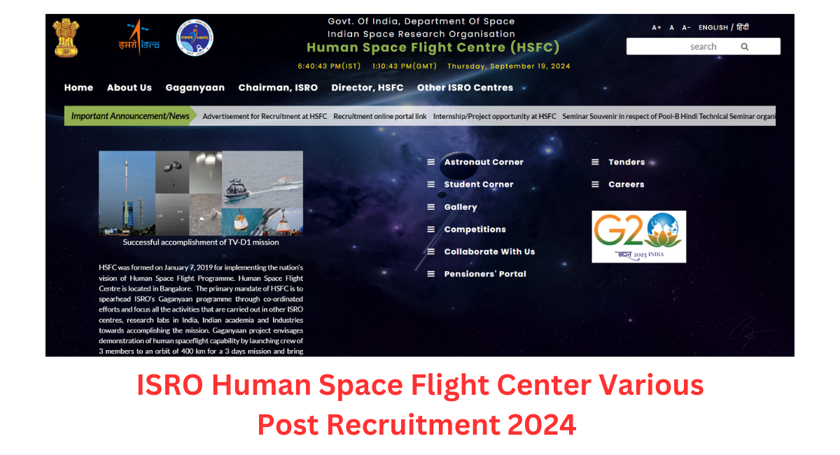 ISRO Human Space Flight Center Various Post Recruitment 2024