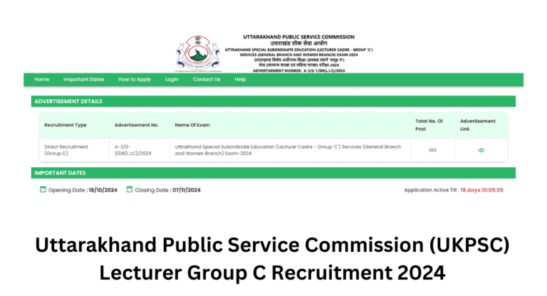 Uttarakhand Public Service Commission (UKPSC) Lecturer Group C Recruitment 2024