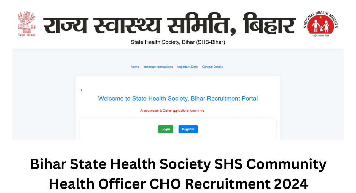 Bihar State Health Society SHS Community Health Officer CHO Recruitment 2024