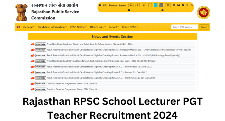 Rajasthan RPSC School Lecturer PGT Teacher Recruitment 2024